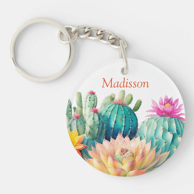 Cacti And Succulent With Name Key Ring (Front)