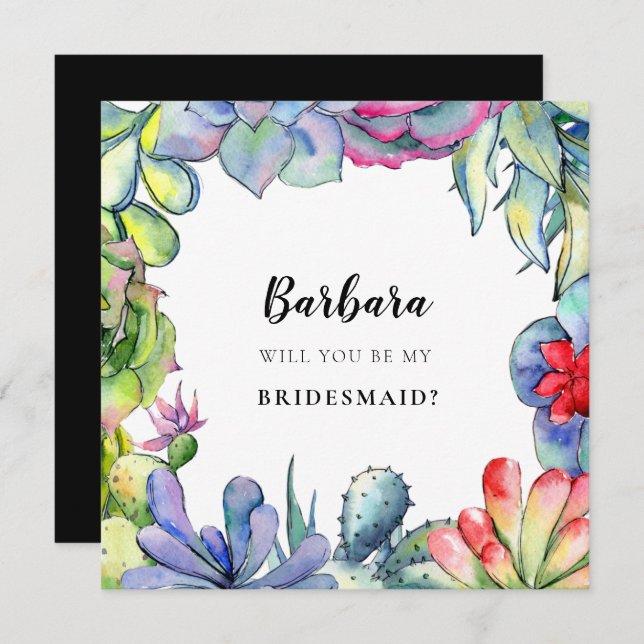 Cacti and succulents Bridesmaid proposal card (Front/Back)
