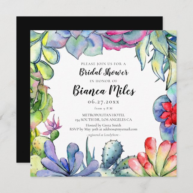 Cacti and succulents watercolor Bridal shower Invitation (Front/Back)