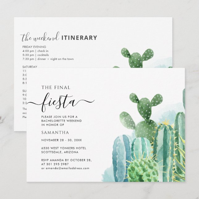 Cacti Bachelorette Weekend Party with Itinerary Invitation (Front/Back)