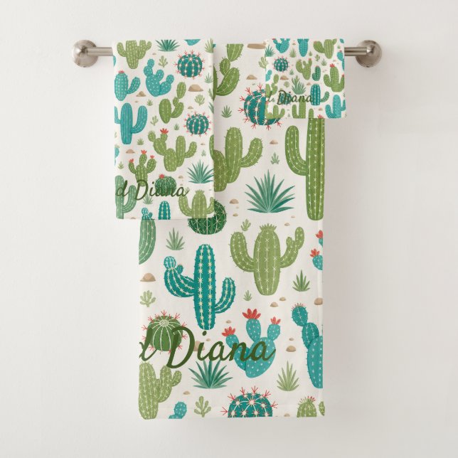 Cacti Bathroom Towel Set (Insitu)