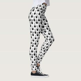 Cacti Black Line Art All-Over-Print Leggings
