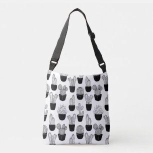 Cacti Black Line Art Large Pattern Crossbody Bag