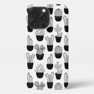 Cacti Black Line Art Pattern iPhone 13 Pro Case