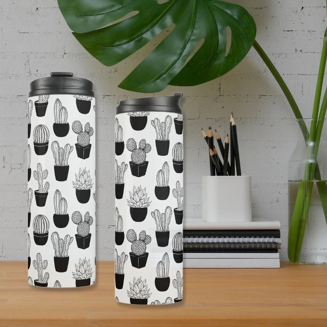 Cacti Black Line Art Pattern Thermal Tumbler (Creator Uploaded)