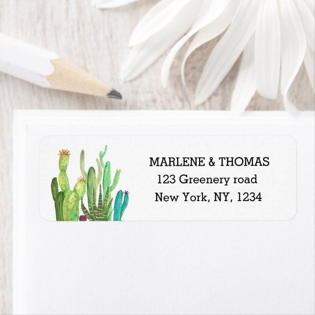 Cacti Cactus Desert Script Modern Succulents Return Address Label (Insitu)