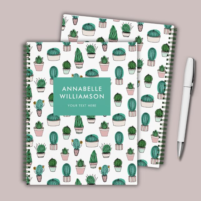 Cacti Cactus plant pattern Notebook (Cacti cactus pot plant personalised notebook)