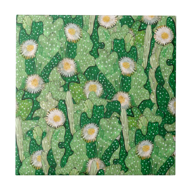 Cacti Cactus Succulent Flowers Camouflage Pattern Ceramic Tile (Front)