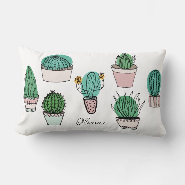 Cacti Cactus Succulents Potted Plants Lumbar Cushion (Front)