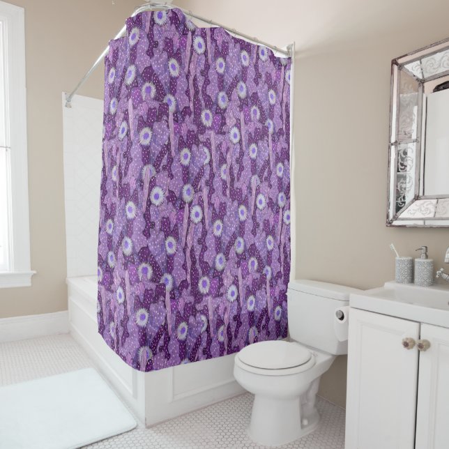 Cacti Camouflage, Floral Pattern Purple Violet Pap Shower Curtain (In Situ)