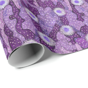 Cacti Camouflage, Floral Pattern Purple Violet Wrapping Paper