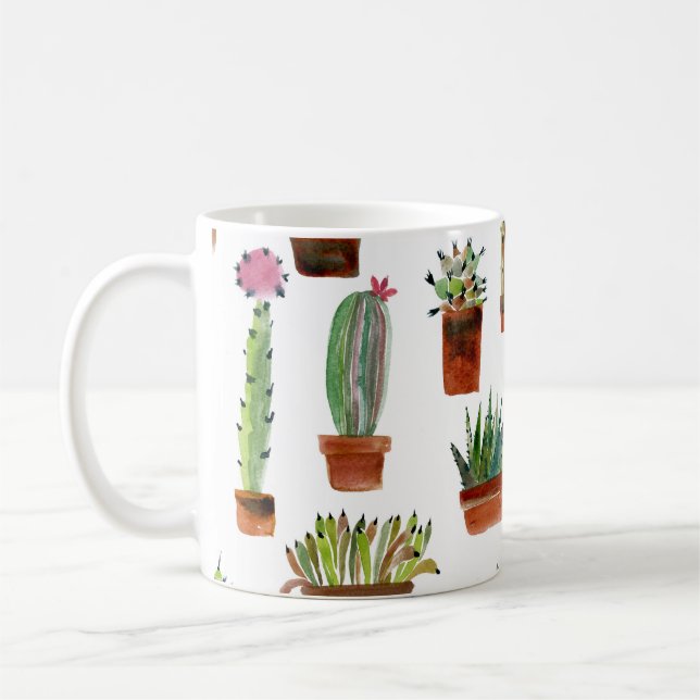Cacti Charm: Watercolor Succulent Texture. Coffee Mug (Left)