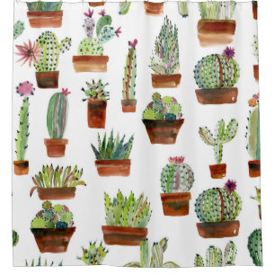 Cacti Charm: Watercolor Succulent Texture. Shower Curtain