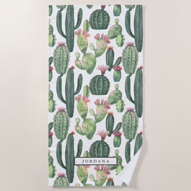 Cacti Desert Theme Personalized Beach Towel (Front)