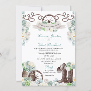 Cacti Floral Mint Green Western Cowboy Wedding Invitation