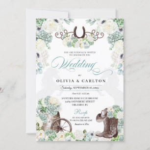 Cacti Floral Mint Green Western Cowboy Wedding Invitation