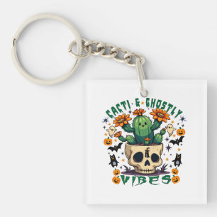 Cacti & Ghostly Vibes: Spooky Pumpkin Design  Key Ring