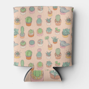 Cacti in pots, vintage pattern. can cooler