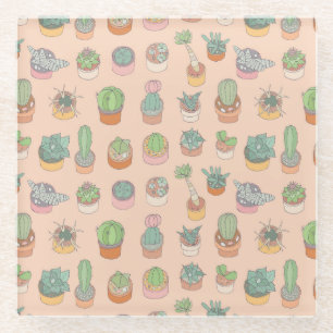 Cacti in pots, vintage pattern. glass coaster