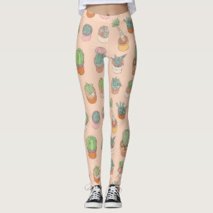 Cacti in pots, vintage pattern. leggings