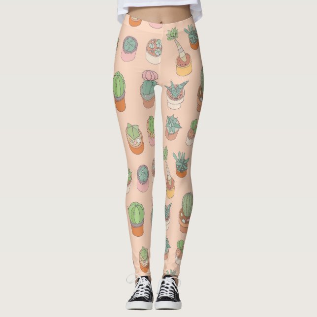 Cacti in pots, vintage pattern. leggings (Front)