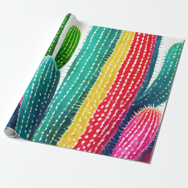 Cacti in vibrant colours  wrapping paper (Unrolled)