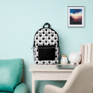 Cacti Line Art Black And White Pattern 1 Printed Backpack