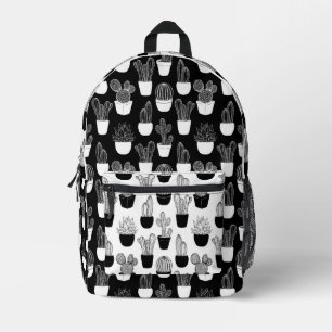 Cacti Line Art Black And White Pattern 2 Printed Backpack