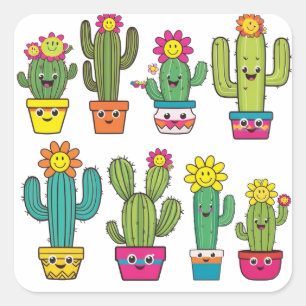 Cacti lovers cute ones square sticker