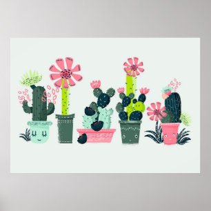 Cacti On Green Poster