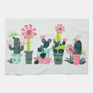 Cacti On Green Tea Towel
