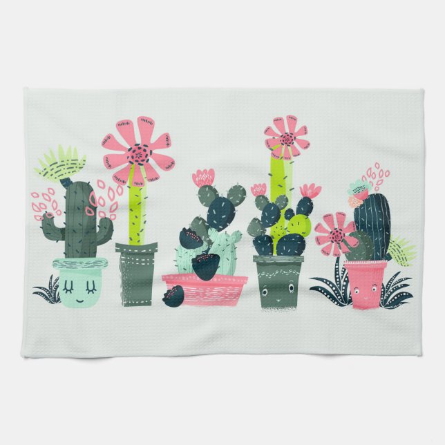 Cacti On Green Tea Towel (Horizontal)