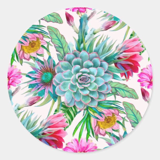 Cacti Pattern Classic Round Sticker (Front)