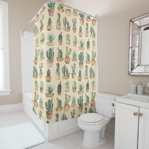 Cacti Pattern Plants Illustration Shower Curtain