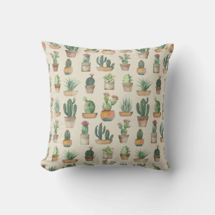 Cacti Plants Pattern Botanical Illustration Cushion
