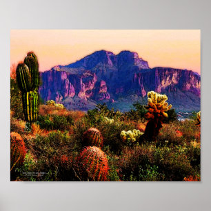 Cacti & Purple Mountain Dusk Sonoran Desert 10x8 Poster