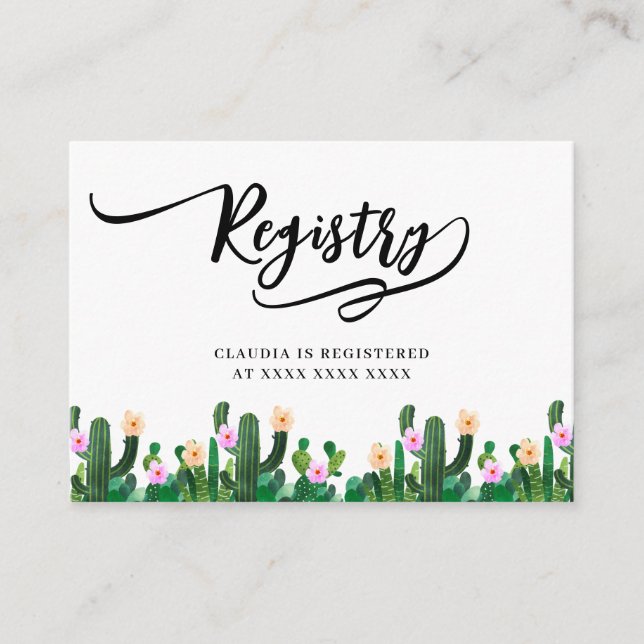 Cacti Registry Bridal Shower Enclosure Card (Front)