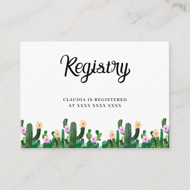 Cacti Registry Bridal Shower Enclosure Card (Front)