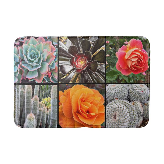 Cacti rose flowers photography collage modern bold bath mat (Front)