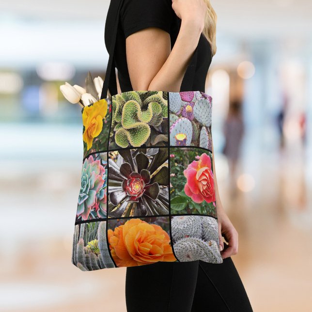 Cacti Rose Flowers Photography Collage Modern Bold Tote Bag (Creator Uploaded)