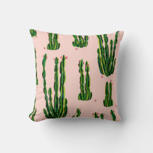 Cacti seamless pattern watercolor. Cactus in bloss Cushion
