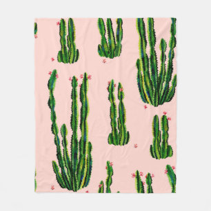 Cacti seamless pattern watercolor. Cactus in bloss Fleece Blanket