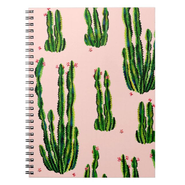 Cacti seamless pattern watercolor. Cactus in bloss Notebook (Front)