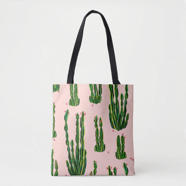 Cacti seamless pattern watercolor. Cactus in bloss Tote Bag (Front)