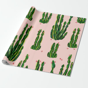 Cacti seamless pattern watercolor. Cactus in bloss Wrapping Paper