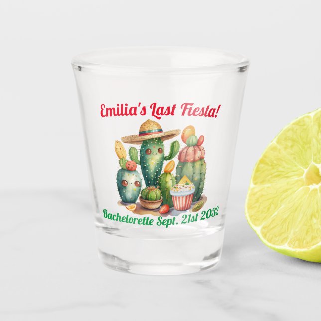 Cacti Shot Glass, Fiesta Bachelorette Personalised Glass (Front)