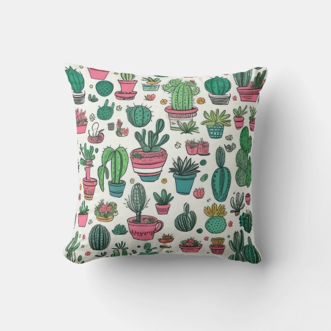 Cacti Succulent Pattern Cushion (Front)