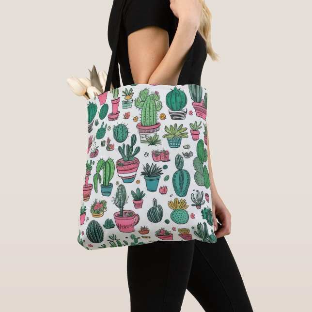 Cacti Succulent Pattern Tote Bag (Close Up)