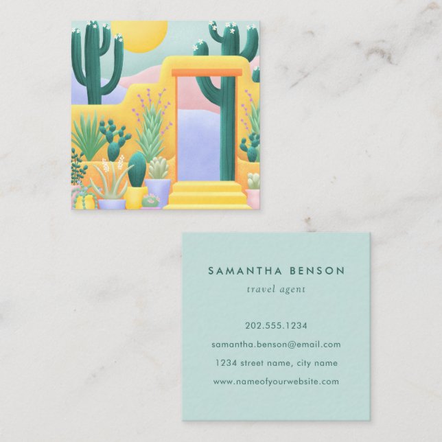 Cacti Succulents Colourful Southwestern Art Square Business Card (Front/Back)