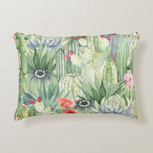 Cacti, succulents: floral watercolor print. decorative cushion